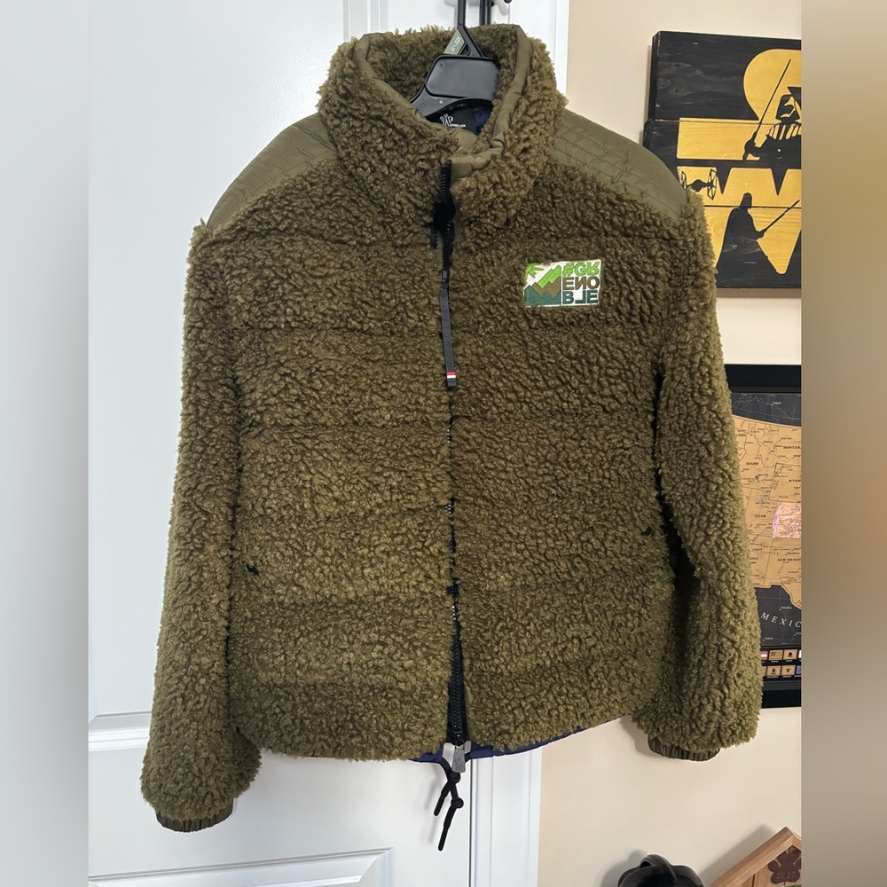 Moncler Grenoble Apres Ski  Olive Green Sherpa Jacket - Sz Mens L / Womens XL
